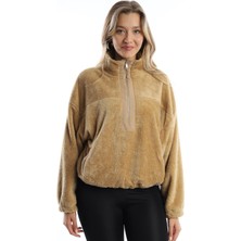 Polo State Kadın Dik Yaka Fermuarlı Peluş Bej