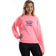 Kadın Polo State Baskılı 3 İplik Sweat  Neon Pembe