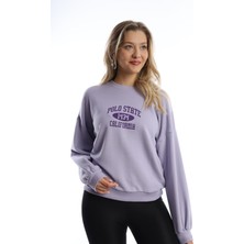 Kadın Polo State Baskılı 3 İplik Sweat Lila