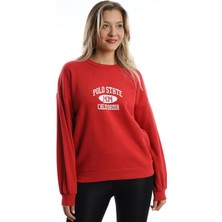 Kadın Polo State Baskılı 3 İplik Sweat Kırmızı