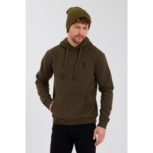 Polo State Erkek İskelet Nakışlı 3 İplik Kapüşonlu Sweatshirt Haki