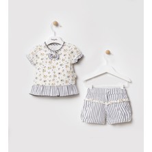 Babydola Marin Desen Çiçekli Bayramlık Kız Bebek Takım Siyah 940