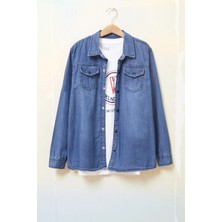 Wikiland Mavi Logolu Tişörtlü Jean Gömlekli Erkek Çocuk 2li Takım 17718