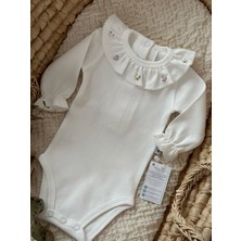 Florije Baby Fırfırlı Organik Yenidoğan Uzun Kollu Body Renkli Çiçek El Işi Işlemeli
