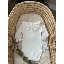 Florije Baby Fırfırlı Organik Yenidoğan Uzun Kollu Body Renkli Çiçek El Işi Işlemeli