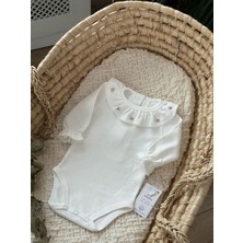 Florije Baby Fırfırlı Organik Yenidoğan Uzun Kollu Body Gül Kurusu El Işi Işlemeli