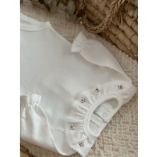 Florije Baby Fırfırlı Organik Yenidoğan Uzun Kollu Body Gül Kurusu El Işi Işlemeli