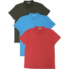Polo State Erkek Regular Fit Polo Yaka 3lü T-Shirt Kırmızı-Mavi-Haki