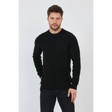 Tarz Cool Erkek Siyah Çizgili Yuvarlaka Yaka Örme Ince TRIKO-TRZ1926R06S