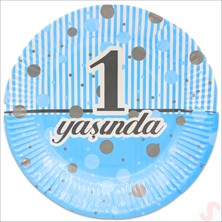 Süsle Bebek ve Parti 1 Yaşında Karton Tabak, 23CM x 8 Adet - Mavi