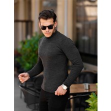 Tarz Cool Füme Erkek Slim Fit Yarım Balıkçı Fitilli Triko KAZAK-TRZ19158R02S