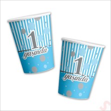 Süsle Bebek ve Parti 1 Yaşında Karton Bardak, 8 Adet - Mavi