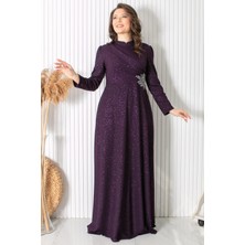 Modaviki Simli Taş Baskı Detaylı Abiye Mürdüm MDA2424