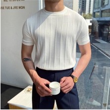Tarz Cool Beyaz Erkek Yuvarlak Yaka Örme T-Shirt