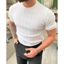 Tarz Cool Beyaz Erkek Yuvarlak Yaka Örme T-Shirt