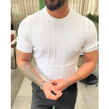 Tarz Cool Beyaz Erkek Yuvarlak Yaka Örme T-Shirt