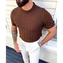 Tarz Cool Kahverengi Erkek Yuvarlak Yaka Örme T-Shirt