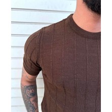 Tarz Cool Kahverengi Erkek Yuvarlak Yaka Örme T-Shirt