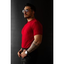Tarz Cool Kırmızı Erkek Yuvarlak Yaka Örme T-Shirt