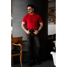 Tarz Cool Kırmızı Erkek Yuvarlak Yaka Örme T-Shirt