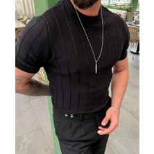 Tarz Cool Siyah Erkek Yuvarlak Yaka Örme T-Shirt
