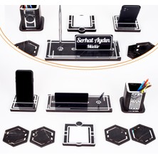 Ofistike Space+Gümüş Kalemlik Ahşap Masa İsimliği Seti