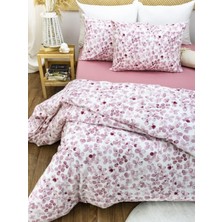 Homenup 100X200  Pamuklu 63 Tel Pembe Yaprak Desenli Tek Kişilik Nevresim Takımı