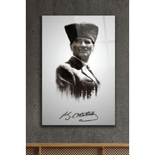 Atatürk Portre Mustafa Kemal Atatürk Imzali Dikdörtgen Cam Tablo