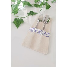 Emtory Home 6 Adet Mor Bahar Çiçekli Keten Kaşıklık Servis Sunum