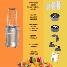 Tigrecook Nutrıshake 3 In 1 Paslanmaz Çelik Bıçaklı Kişisel Smoothie Blender ve Kahve Baharat Öğütücü 1000W