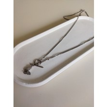 Stainless Steel Geçme Kilit Kelebekli Silver Kolye