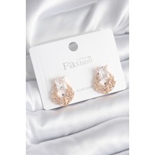 Clariss Pirinç Gold Renk Zirkon Taşlı Kadın Küpe