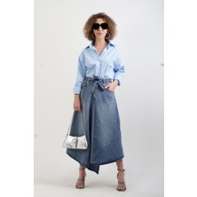 Zelish My Sister Mavi Beli Lastikli Evaze Denim Etek
