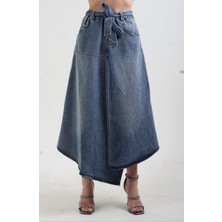Zelish My Sister Mavi Beli Lastikli Evaze Denim Etek