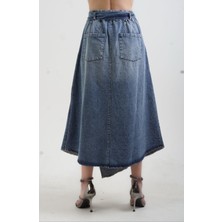 Zelish My Sister Mavi Beli Lastikli Evaze Denim Etek