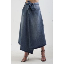 Zelish My Sister Mavi Beli Lastikli Evaze Denim Etek