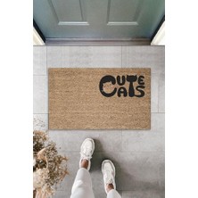 Tecnoo Dijital Baskı Kahverengi Kedili Cute Cats Dekoratif Kapı Paspası K-2062