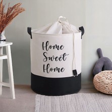 Prendi Home Beyaz Kumaş Home Sweet Home Baskılı Çok Amaçlı, Dekoratif, Oyuncak Sepet