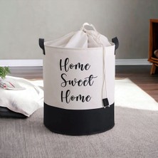 Prendi Home Beyaz Kumaş Home Sweet Home Baskılı Çok Amaçlı, Dekoratif, Oyuncak Sepet