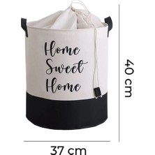 Prendi Home Beyaz Kumaş Home Sweet Home Baskılı Çok Amaçlı, Dekoratif, Oyuncak Sepet