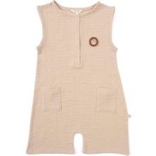 Little Gusto Müslin Kolsuz Şort Tulum Bej Organik Pamuk