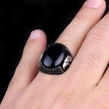 Takı925 925 Ayar Gümüş Oval Onix Taşlı Kartal Motifli Yüzük