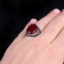 Takı925 925 Ayar Gümüş Oval Model Akik Taşlı Yüzük
