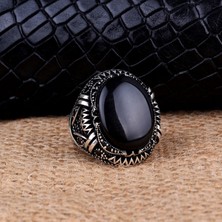 Takı925 925 Ayar Gümüş Oval Onix Taşlı Örgü Motifli Yüzük