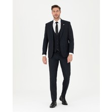 Pierre Cardin Erkek Lacivert Slim Fit Çizgili Yelekli Takım Elbise 50285266-VR033