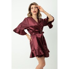 Doremi Kuşaklı Fırfırlı Saten Sabahlık