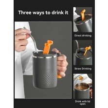 Synchrolssue Paslanmaz Çelik Kahve Fincanı Kapaklı Kupa Kahve Kupa Çift Duvar Saplı Isıya Dayanıklı Drinkware (Yurt Dışından)