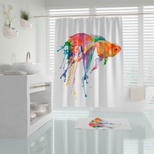 Tropik Home Goldfish Banyo Paspası, Püsküllü Banyo Paspas Takımı, Renkli Balık Desen Banyo Perdesi ve Paspası