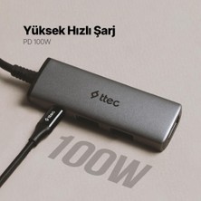 Ttec 4in1 100W Type C Çoğaltıcı Çevirici Hub, 2x Usb, 1x Pd Type C ve 1x 4K Hdmi Girişli Çoğaltıcı Adaptör