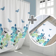 Tropik Home Renkli Kelebekli Banyo Paspası, Banyo Perdesi Takımı, Spring Desen Banyo Perdesi ve Banyo Paspas Set